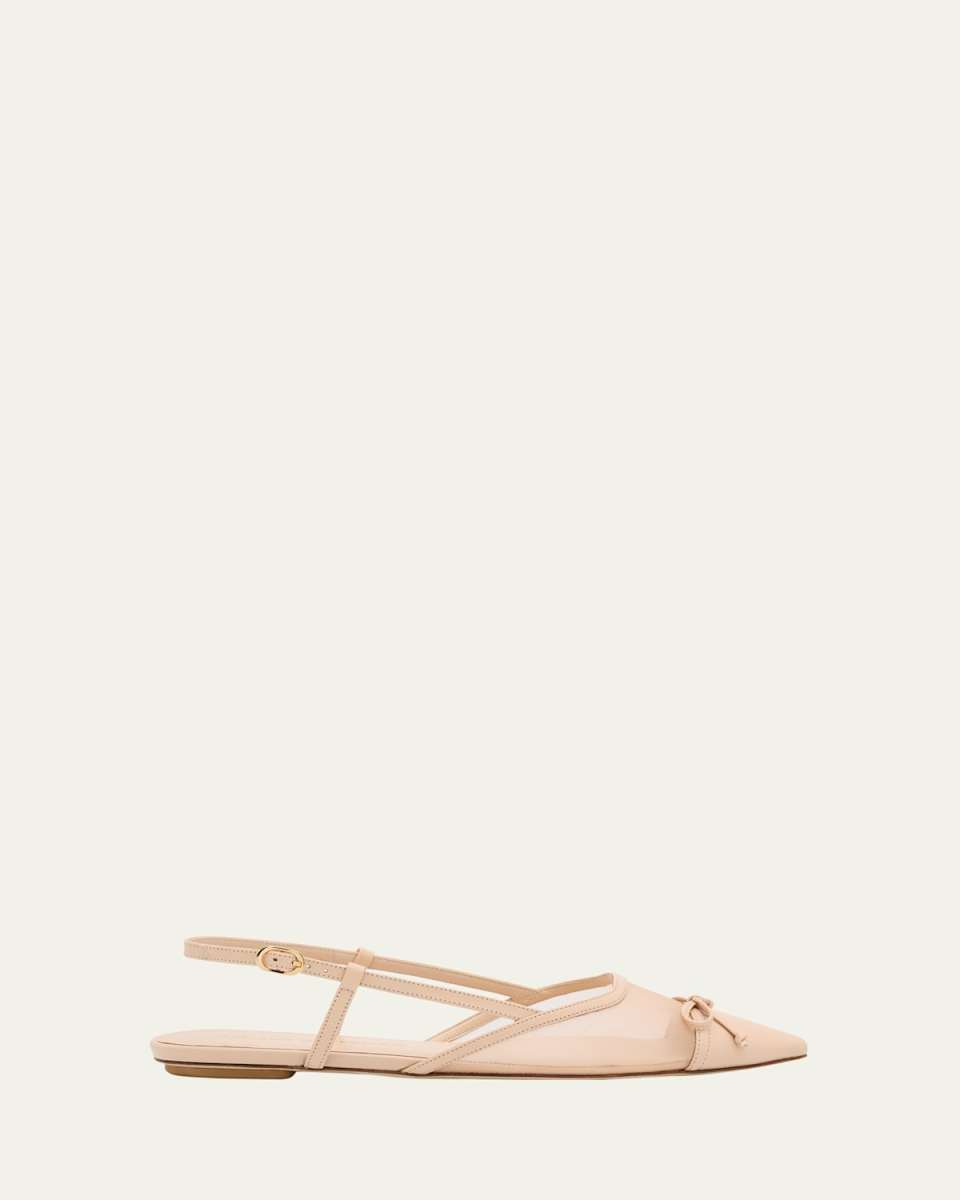 Kitty Mesh Leather Cap-Toe Slingback Flats